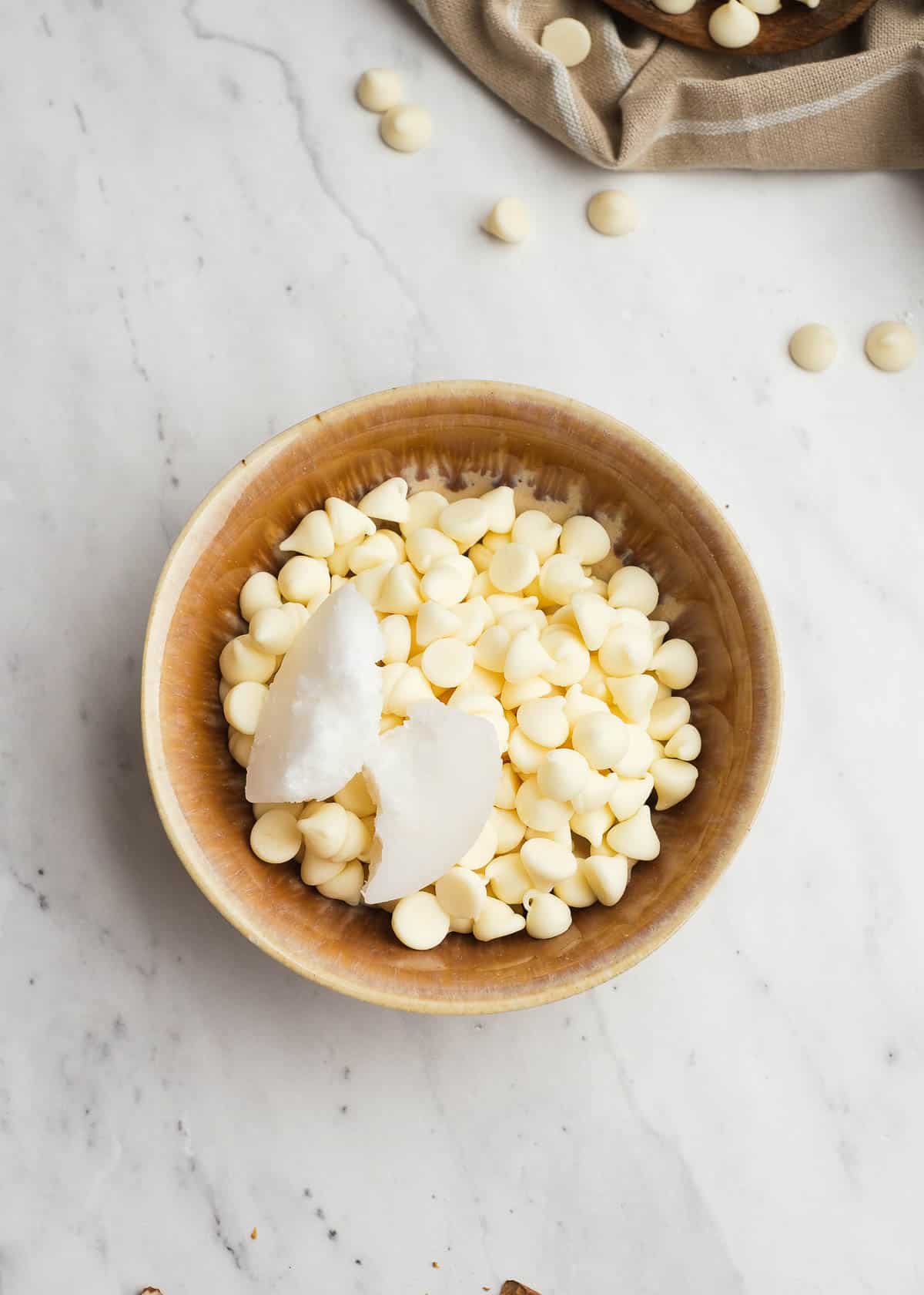 white chocolate truffle coating ingredients in a mixing bowl