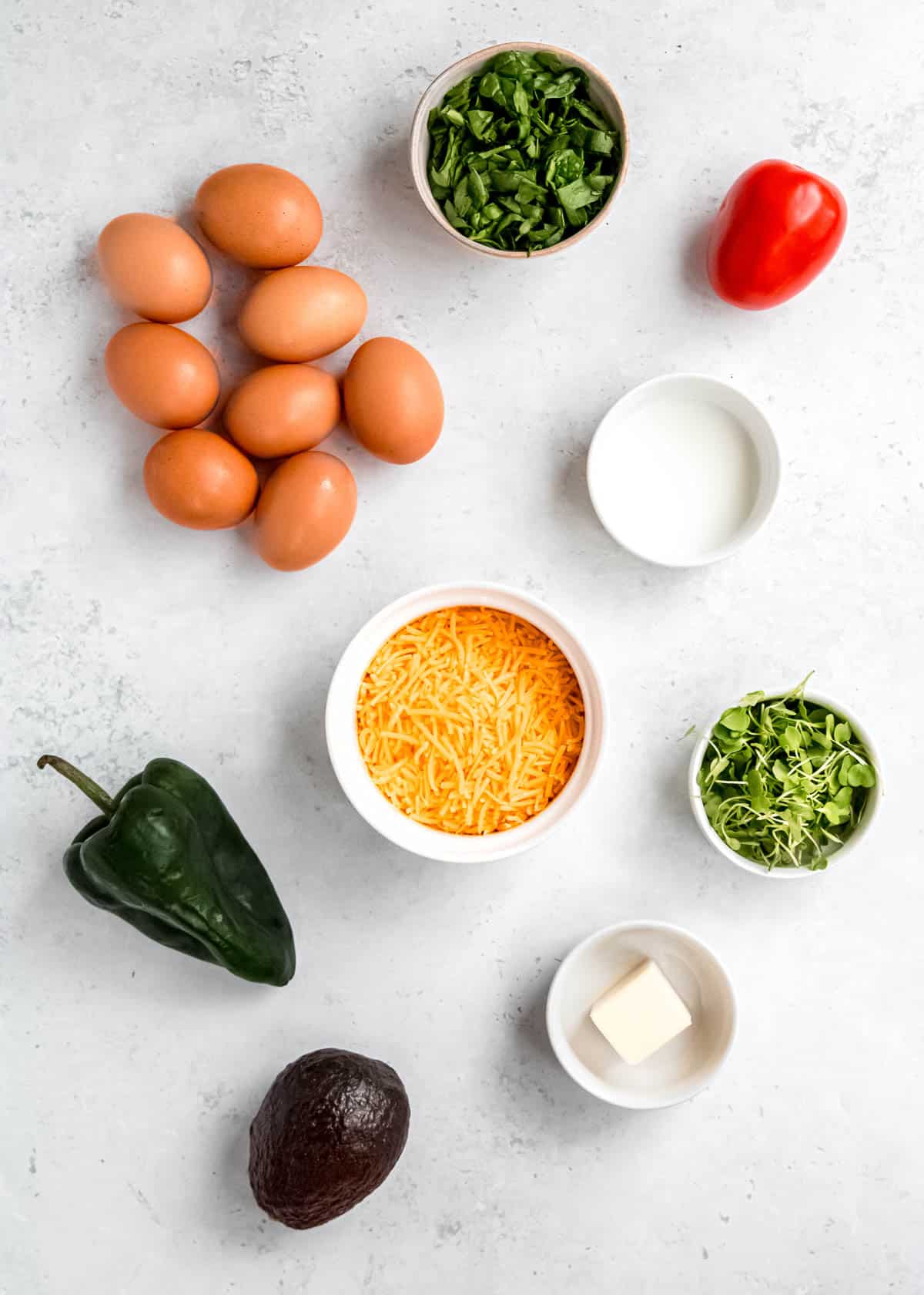 California scramble ingredients on a white table