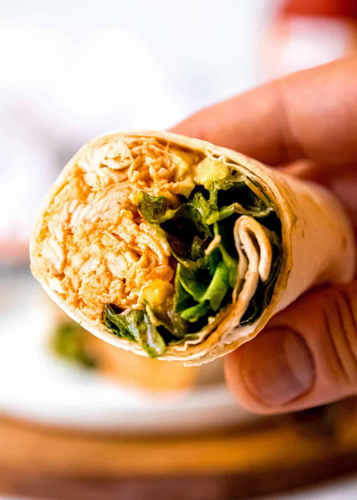 close up image of buffalo chicken wrap