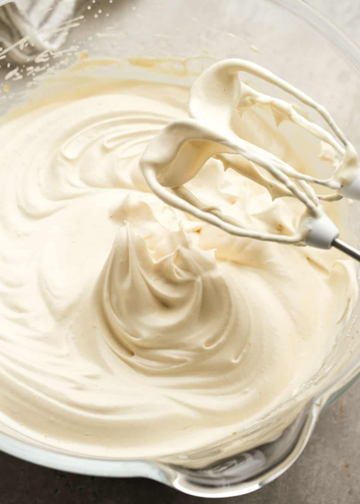 egg whites after being blended in mixing bowl