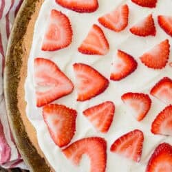 overhead image of strawberry lime fruit pizza