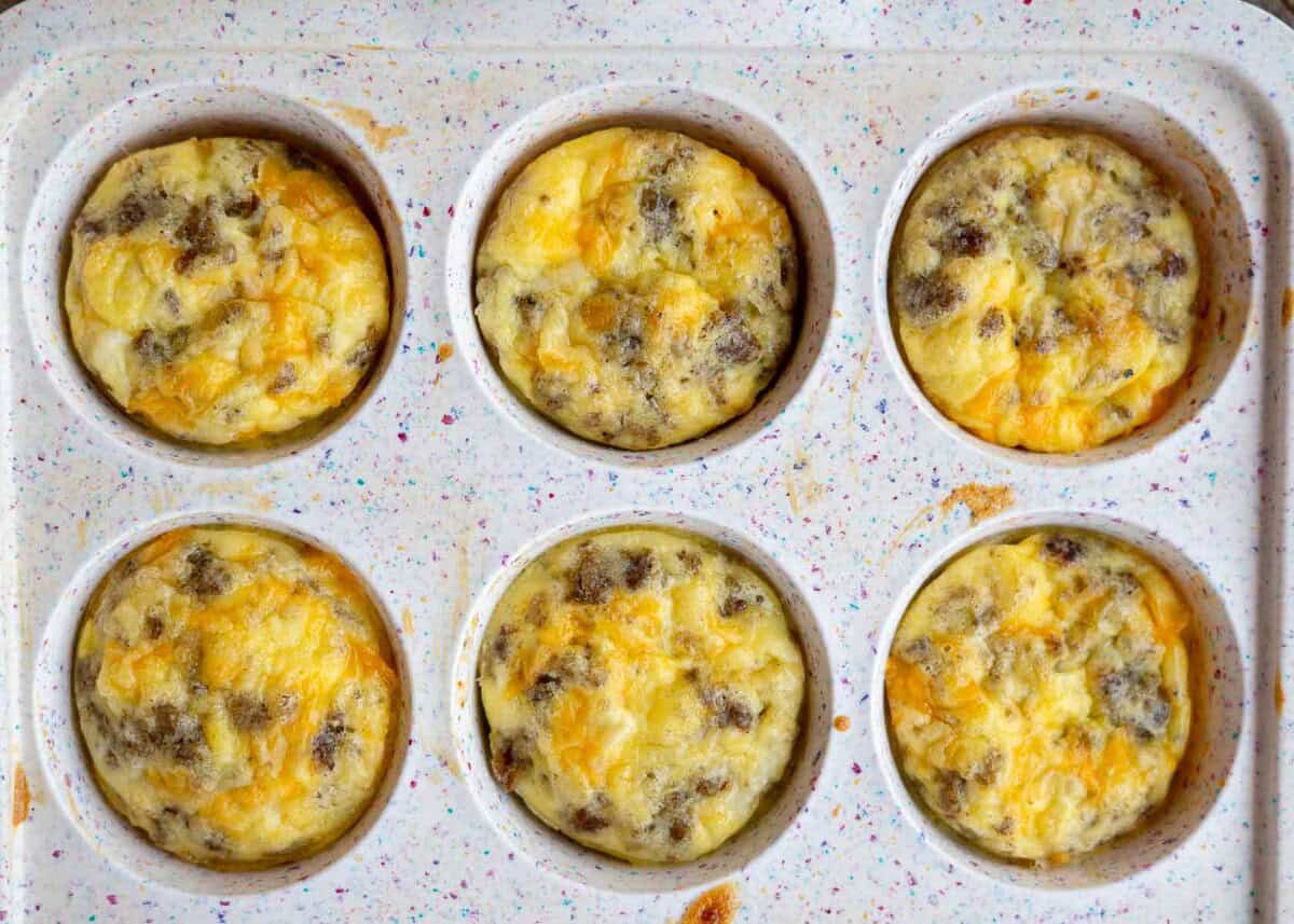 cooked keto egg muffins before being removed from muffin pan