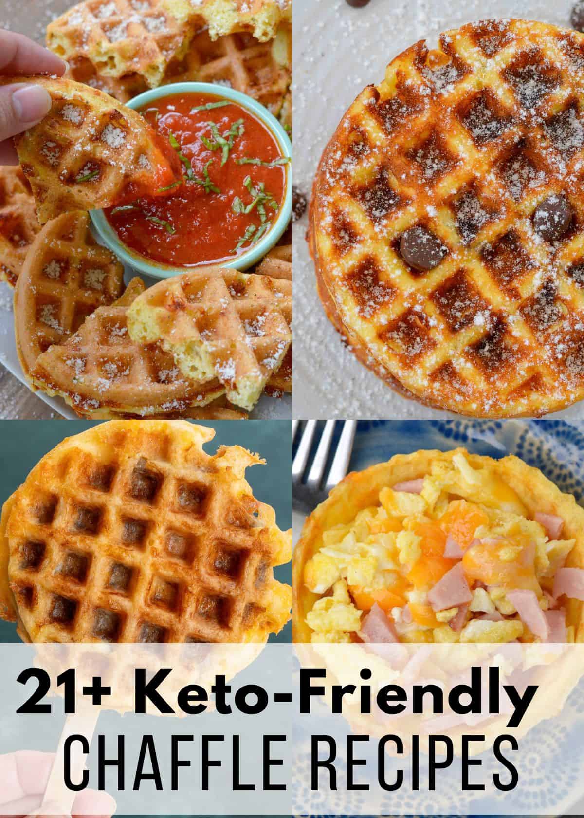 split image of 4 chaffle recipe variations 