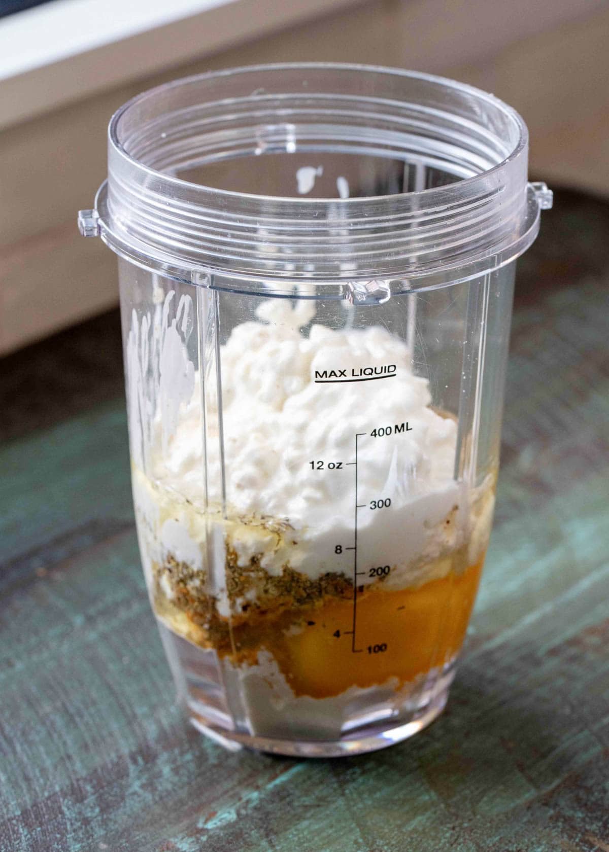 cottage cheese flatbread ingredients in a blender