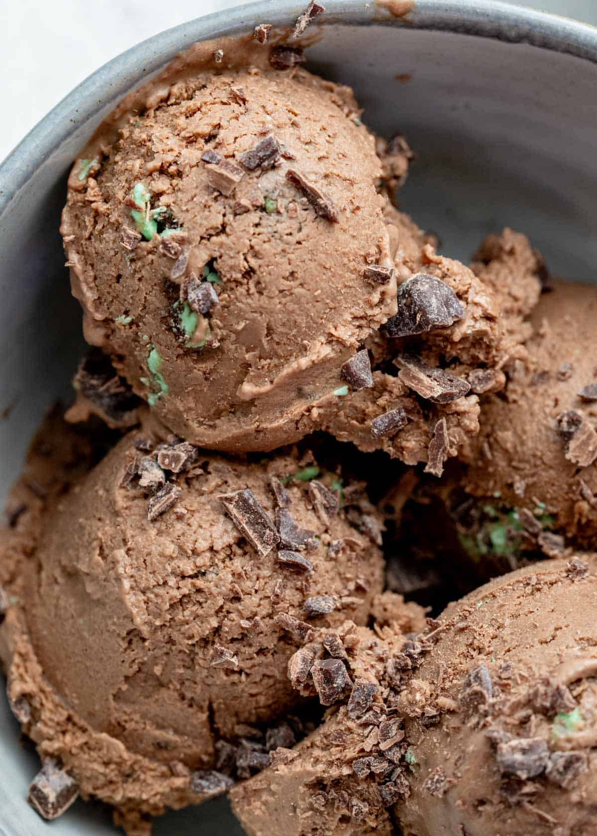 close up, overhead image of cottage cheese ice cream in a white bowl