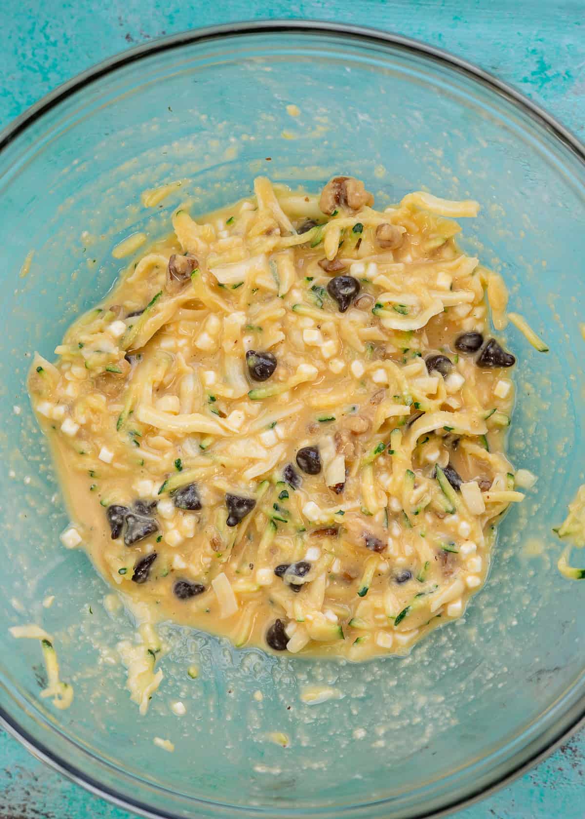 zucchini bread chaffle ingredients after being mixed