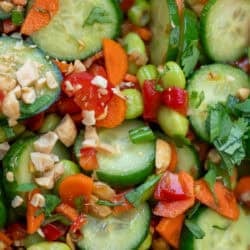 closeup shot of cucumber carrot salad